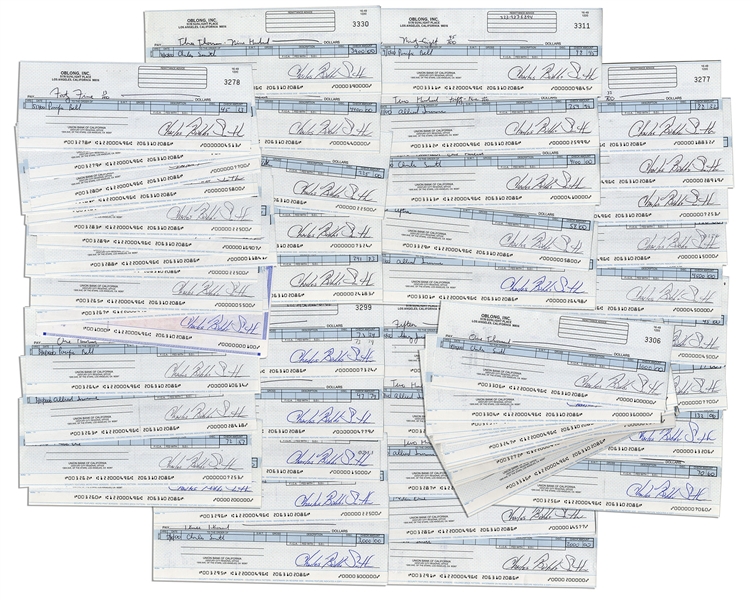 Lot of 84 Checks Signed ''Charles Bubba Smith'' by the Football Star -- Very Good Condition With Standard Bank Cancellation Marks on Verso