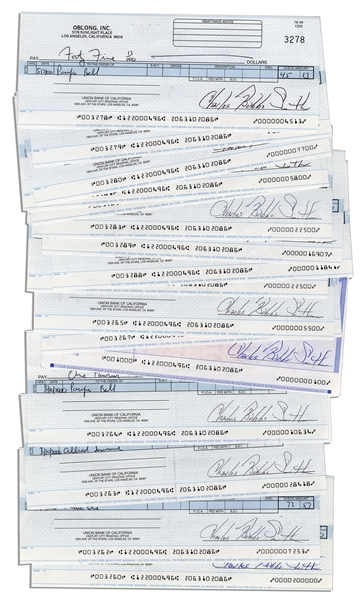 Lot of 84 Checks Signed ''Charles Bubba Smith'' by the Football Star -- Very Good Condition With Standard Bank Cancellation Marks on Verso