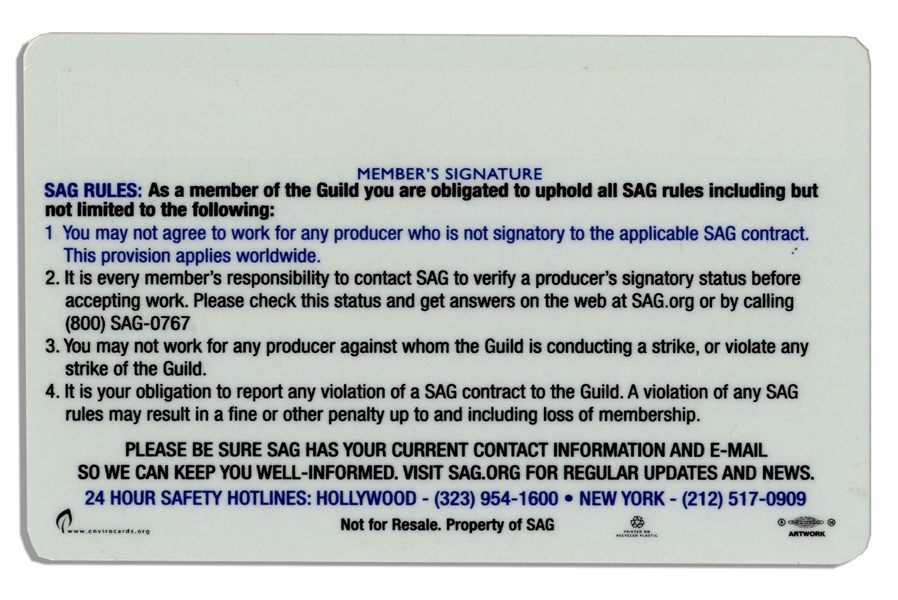 SAG Card Belonging to Bubba Smith