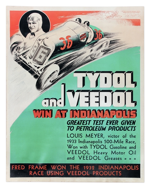 1933 Tydol and Veedol Indy 500 Advertisement Poster