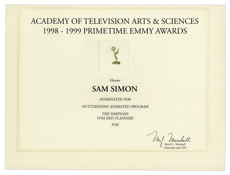 Emmy Nomination for ''The Simpsons'' Given to Sam Simon in 1999 for Episode ''Viva Ned Flanders'' -- From the Sam Simon Estate