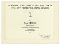 Emmy Nomination for The Simpsons Given to Sam Simon in 1999 for Episode Viva Ned Flanders -- From the Sam Simon Estate