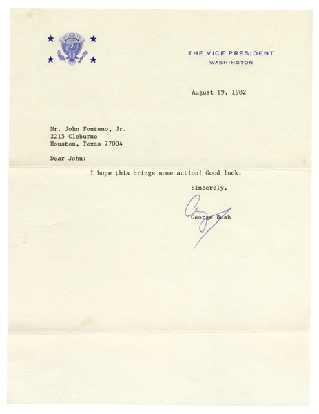 George H.W. Bush Letter Signed as Vice President -- ''I hope this brings some action!''