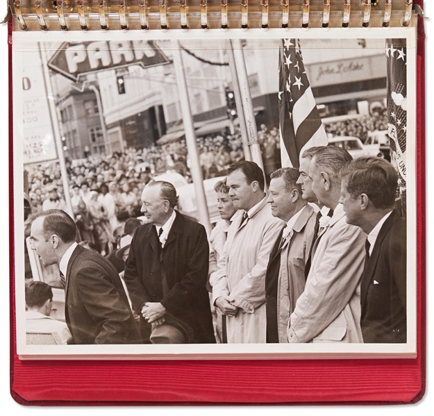 Original 10'' x 8'' Photo of John F. Kennedy Taken by Cecil W. Stoughton the Morning of the Assassination -- With Stoughton's Own Red Binder Titled in Gilt on Spine, ''LAST TEXAS TRIP''
