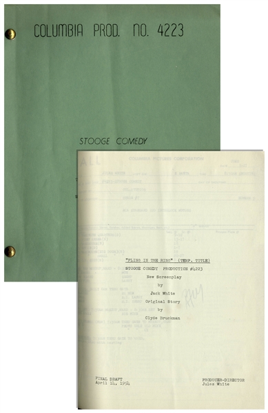Moe Howard's Personally Owned Three Stooges' Columbia Pictures Script for Their 1955 Film, ''Fling in the Ring'' -- Plus Call Sheet