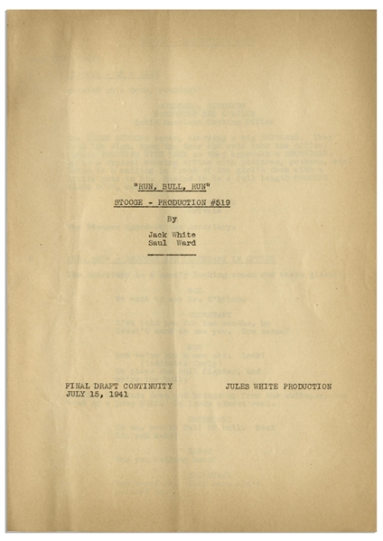 Moe Howard's Personally Owned Three Stooges' Columbia Pictures Script for Their 1942 Film, ''What's the Matador?'' -- With Working Title ''Run, Bull, Run''