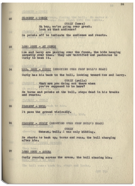 Moe Howard's Personally Owned Three Stooges' Columbia Pictures Script for Their 1942 Film, ''What's the Matador?'' -- With Working Title ''Run, Bull, Run''