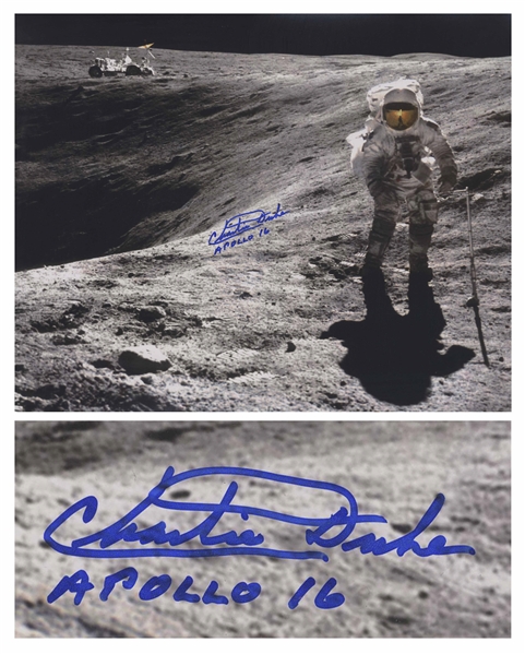 Charlie Duke Signed 20'' x 16'' Photo on the Moon During Apollo 16