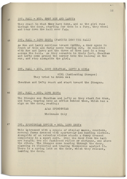 Moe Howard's Personally Owned Three Stooges' Columbia Pictures Script for Their 1945 Film, ''Three Pests in a Mess''