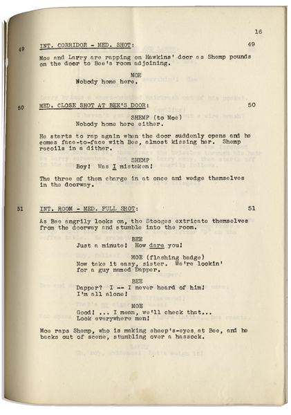 Moe Howard's Personally Owned Columbia Pictures Script for The Three Stooges 1948 Film, ''Crime on Their Hands''