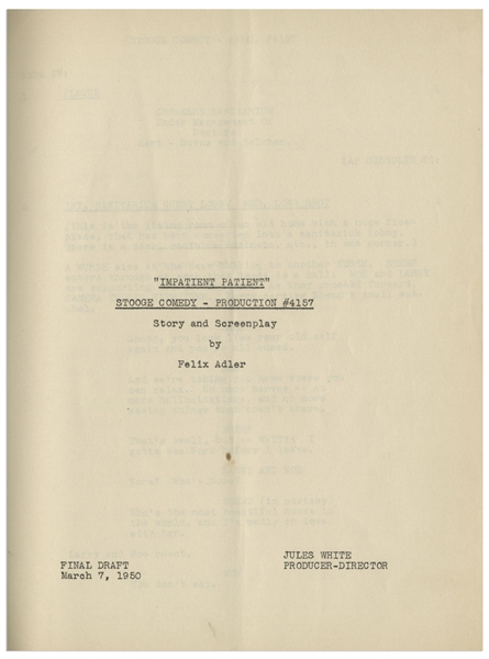 Moe Howard's Personally Owned Columbia Pictures Script for The Three Stooges 1951 Film, ''Scrambled Brains''