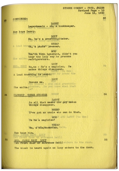 Moe Howard's Personally Owned Columbia Pictures Script for The Three Stooges 1951 Film ''Don't Throw That Knife''
