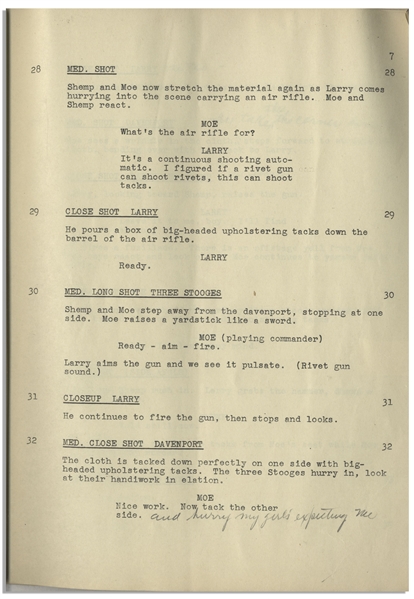 Moe Howard's Personally Owned Columbia Pictures Script for The Three Stooges 1952 Film, ''Corny Casanovas'' -- With Moe's Hand Edits
