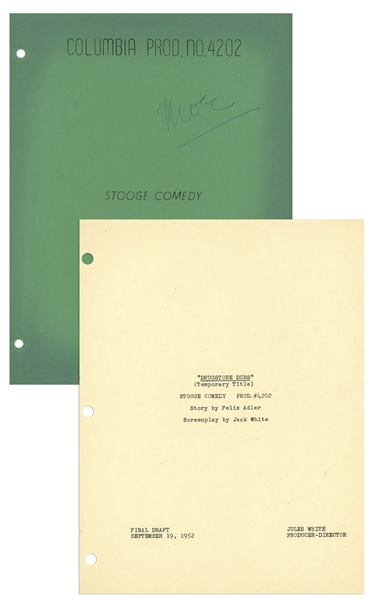 Moe Howard's Signed Script for The Three Stooges 1953 Film ''Bubble Trouble'' -- Signed by Moe on Front Cover