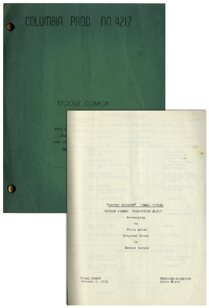 Moe Howard's Personally Owned & Hand-Edited Three Stooges' Columbia Pictures Script for Their 1954 Film, ''Knutzy Knights''