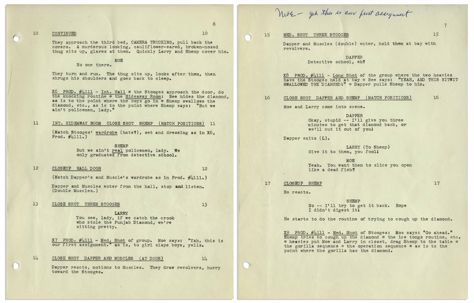 Moe Howard's Personally Owned Three Stooges' Columbia Pictures Script for Their 1955 Film, ''Hot Ice'' -- With Moe's Handwritten Edits Throughout, Including His Signature