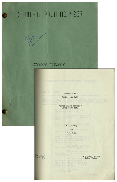 Moe Howard's Personally Owned Three Stooges' Columbia Pictures Script for Their 1956 Film, ''Creeps'' -- Also Signed by Moe on the Cover