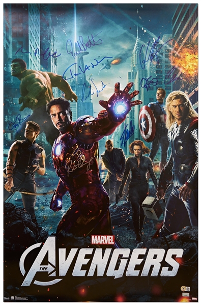 ''The Avengers'' Cast-Signed Poster -- Signed by Creator Stan Lee and 9 Cast Members of the 2012 Blockbuster Film Including Robert Downey, Jr.