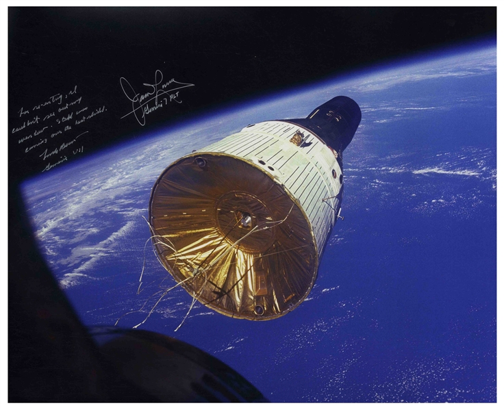 James Lovell and Frank Borman Signed 20'' x 16'' Photo of the ''Golden Ribbons'' Gemini VII Spacecraft