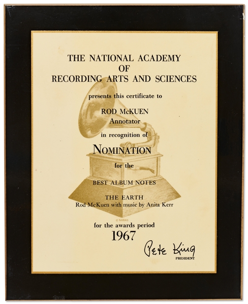 Grammy Nomination for Best Liner Notes for the 1967 Album ''The Earth''