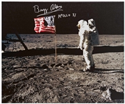 Buzz Aldrin Signed Canvas of the Iconic Apollo 11 Image Showing Aldrin Standing Next to the U.S. Flag -- Measures 24 x 20