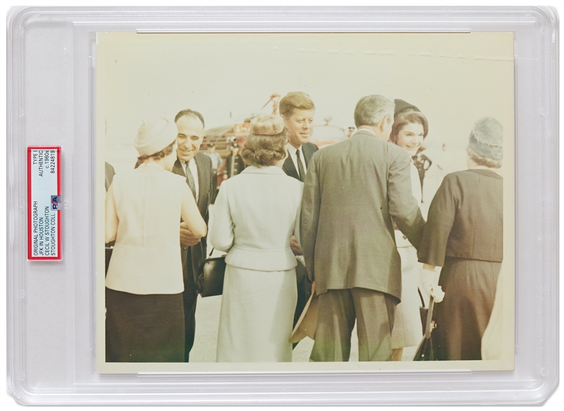 Original 10'' x 8'' Photo of John and Jackie Kennedy Taken by Cecil W. Stoughton in Houston the Day Before the Assassination -- Encapsulated & Authenticated by PSA as Type I Photograph