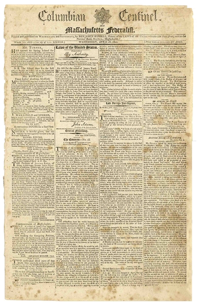 ''Columbian Centinel'' Newspaper From 1800 With Coverage of George Washington's Death