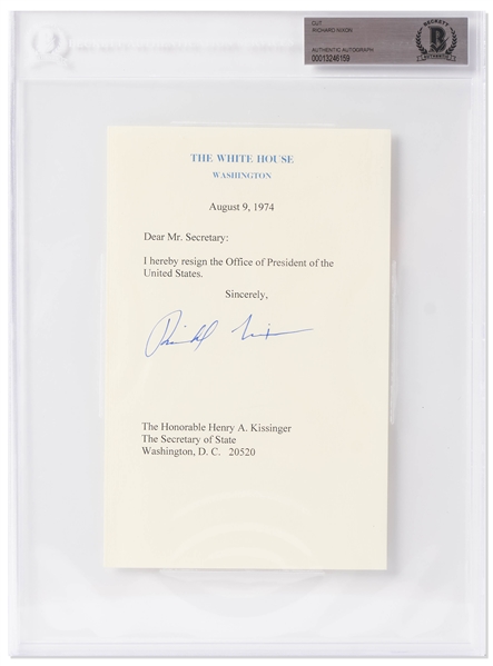 Richard Nixon Signed Souvenir Resignation -- Encapsulated by Beckett