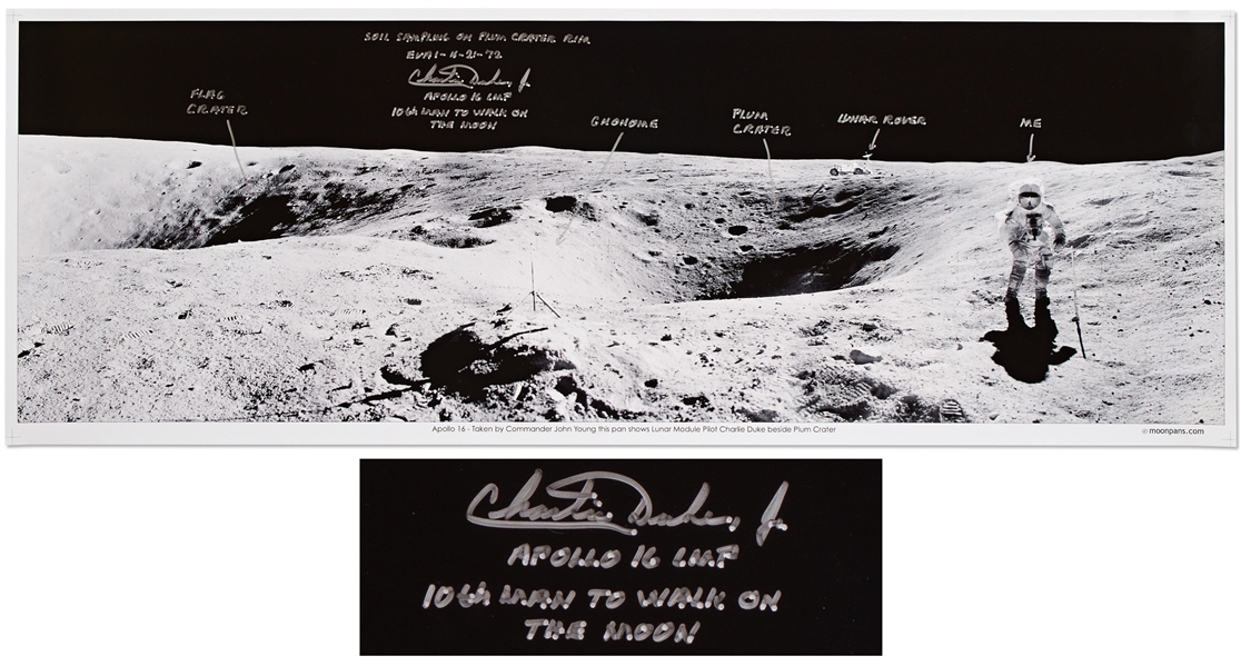 Charlie Duke Signed 35'' Panoramic Photo of the Lunar Surface During the Apollo 16 Mission