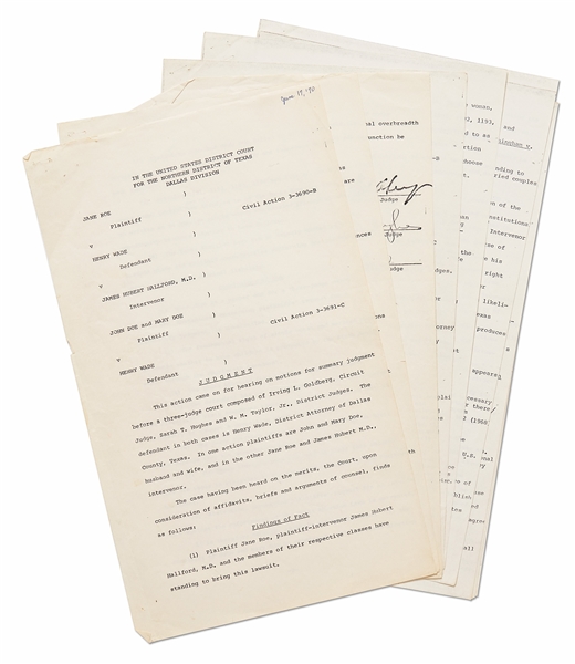 Linda Coffee's Roe v. Wade Archive -- Includes Affidavit Signed by Norma McCorvey aka Jane Roe, Quill Pens Given to Coffee for Arguing Roe v. Wade Before the Supreme Court, Case Documents & More