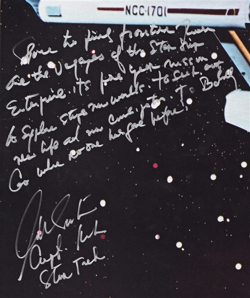 William Shatner Signed ''Star Trek'' Poster -- Shatner Writes the Famous Title Sequence Introduction: ''Space the Final Frontier...William Shatner / Capt. Kirk / Star Trek''