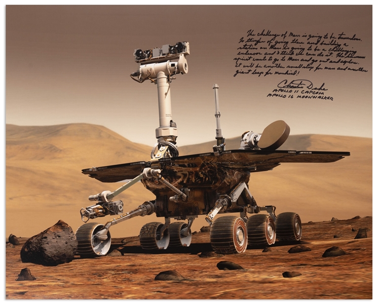 Apollo 16 Moonwalker Charlie Duke Signed 20'' x 16'' Photo of the Mars Rover -- ''...The human spirit wants to go to Mars...''