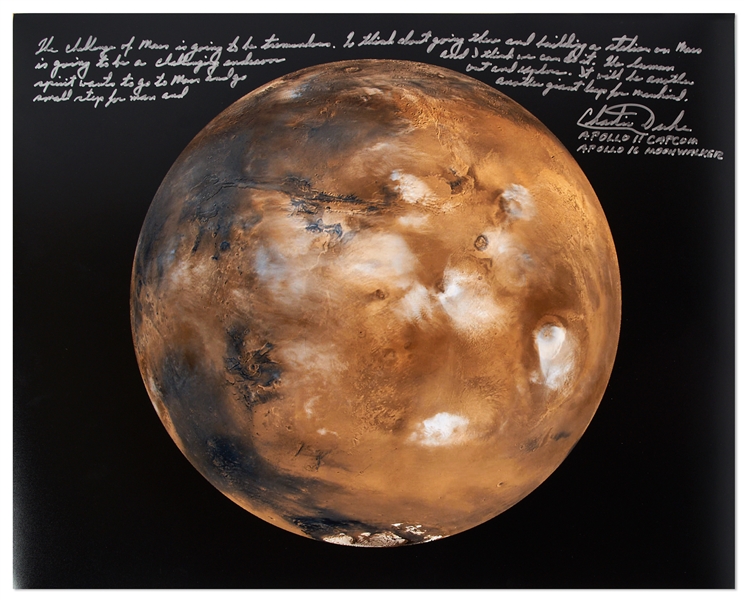 Apollo 16 Moonwalker Charlie Duke Signed 20'' x 16'' Photo of Mars -- ''Mars...will be another small step for man and another giant leap for mankind''