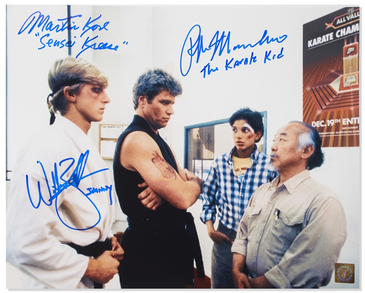 ''The Karate Kid'' Cast-Signed 14'' x 11'' Photo -- Signed by Macchio, Zabka & Kove