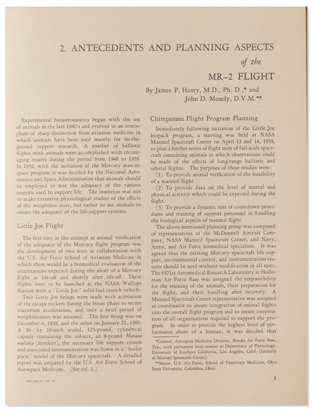 NASA Report from 1963 on the Results of the Mercury Flights of Chimpanzees