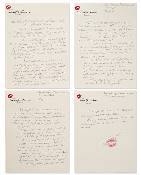 Gennifer Flowers Handwritten & Signed Essay About Meeting and Being Seduced by Bill Clinton -- ''...I felt drained. I was annoyed and excited at the same time. Was this just a game for him?...''