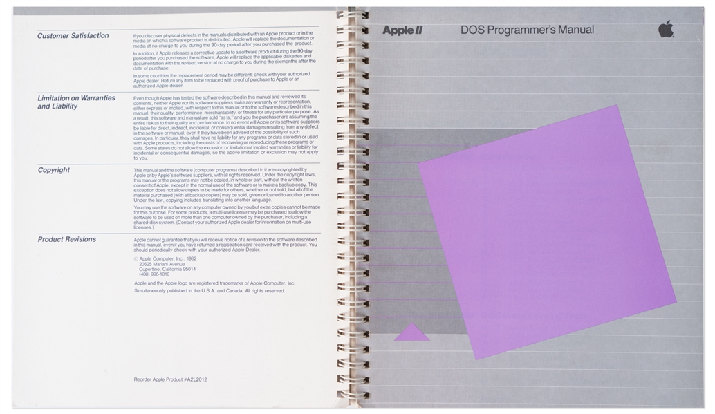 Steve Wozniak Signed Copy of the Apple II DOS Programmer's Manual from 1982 -- With PSA/DNA COA