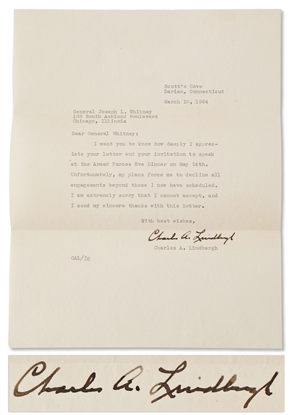 Charles Lindbergh Letter Signed -- With Full ''Charles A. Lindbergh'' Signature