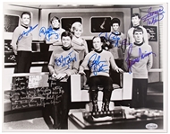 Star Trek Cast-Signed 14 x 11 Photo -- With William Shatner Additionally Handwriting the Famous Opening Sequence