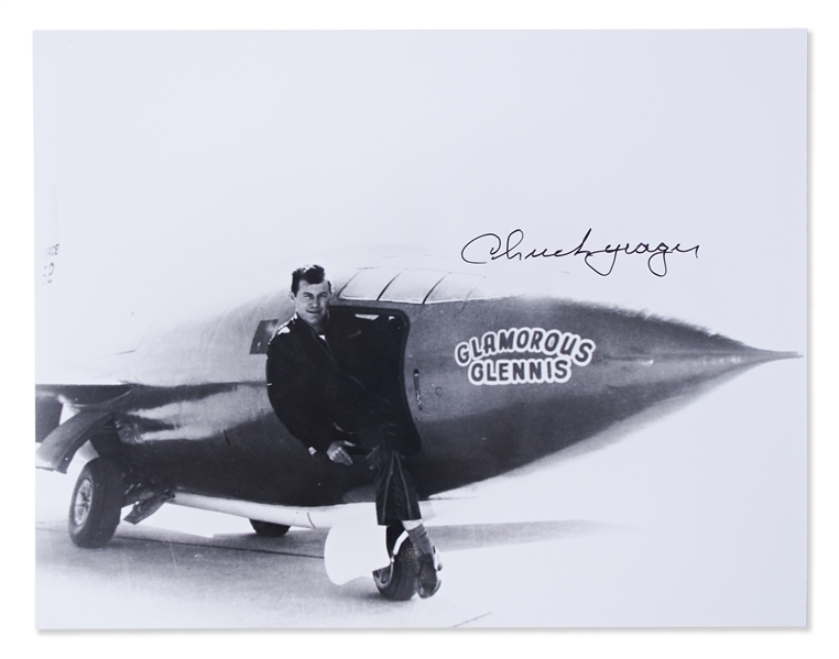 Chuck Yeager Signed 10'' x 8'' Photo, in the Bell X-1 Plane that Broke the Sound Barrier in 1947
