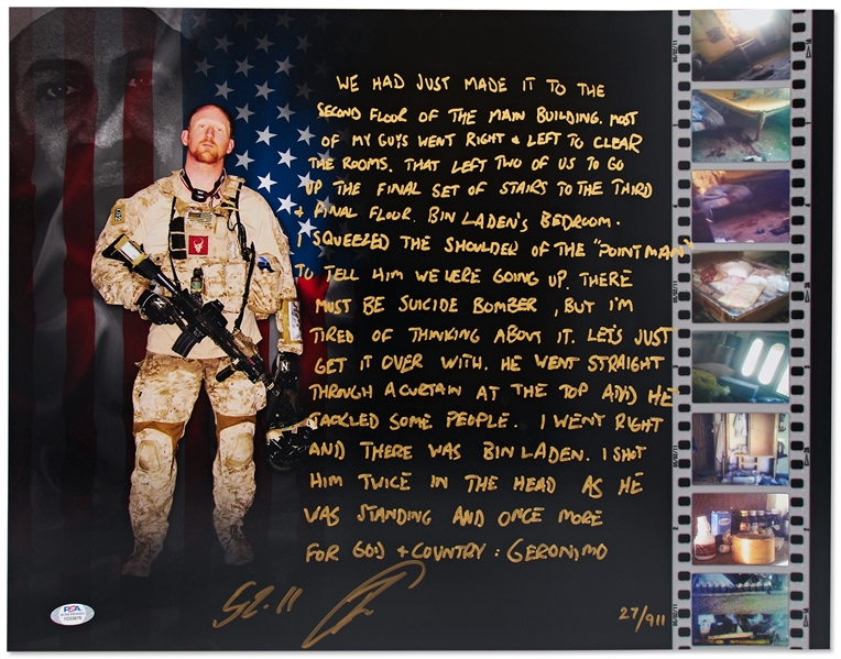 Robert O'Neill Signed 20'' x 16'' Limited Edition Photo Describing the Assassination of Osama bin Laden -- With PSA/DNA COA