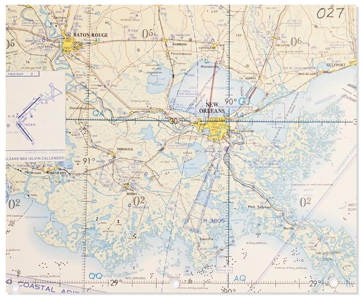 Gemini 5 Flown Map of New Orleans & Mexico -- From the Personal Collection of Pete Conrad