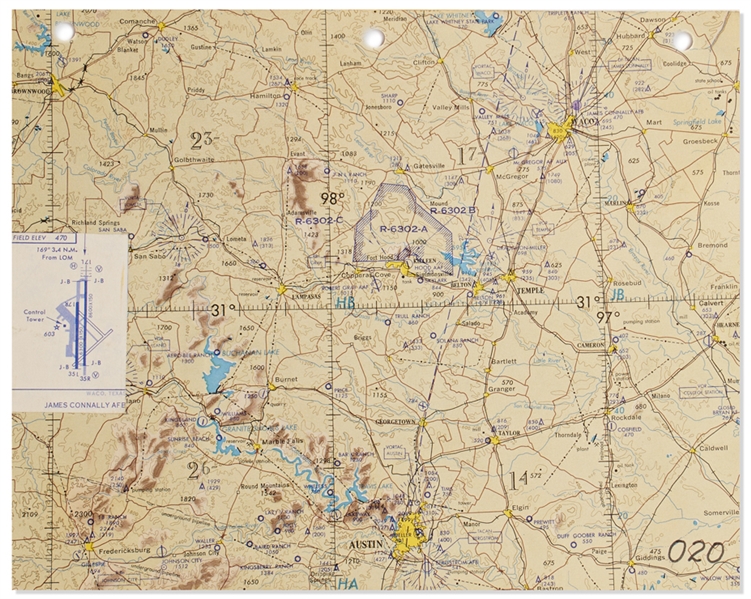 Gemini 5 Flown Map of Texas -- From the Personal Collection of Pete Conrad