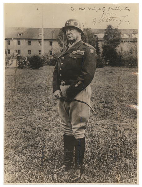 George Patton Signed Photo Measuring 8.75'' x 11.5'' -- Inscribed to the ''Mighty Midgets'' of World War II -- With PSA/DNA COA