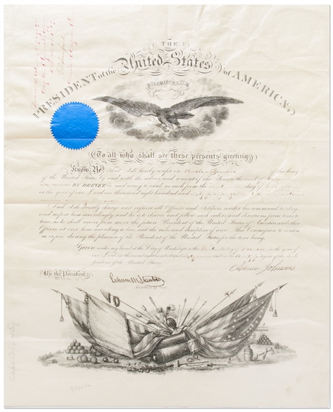 Andrew Johnson Presidential Document Signed with His Stamped Signature