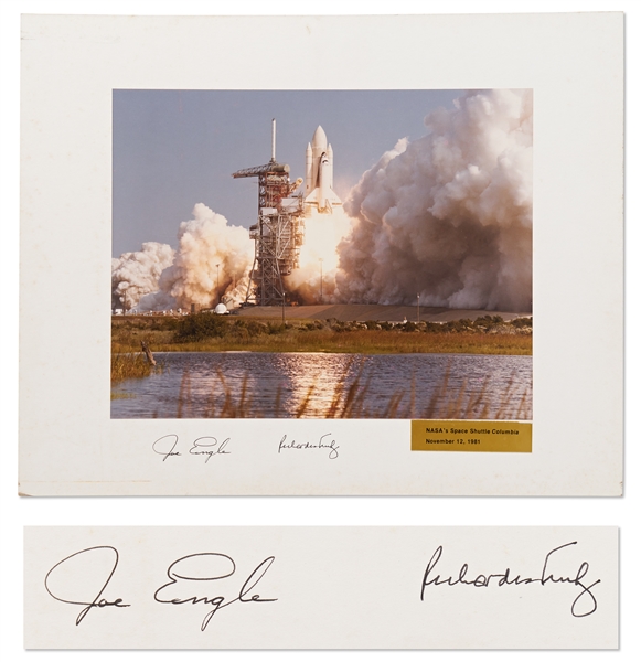 Large Format Photograph of the Space Shuttle Columbia STS-2 Launch, on Presentation Mat Signed by the Crew