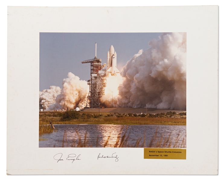 Large Format Photograph of the Space Shuttle Columbia STS-2 Launch, on Presentation Mat Signed by the Crew