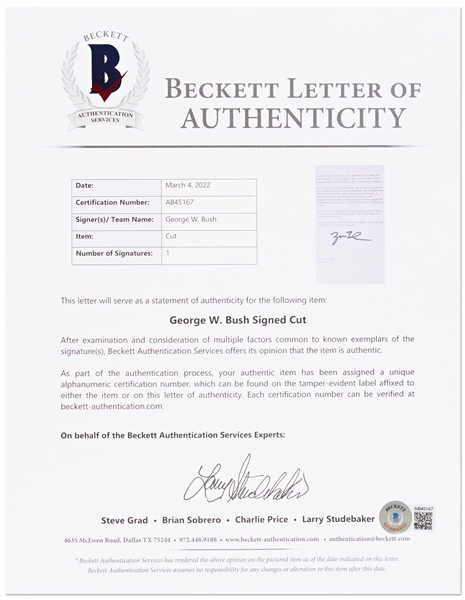 George W. Bush Signed ''Mission Accomplished'' Speech Delivered on 5 June 2003 to U.S. Soldiers Fighting in the Second Iraq War -- With Beckett COA