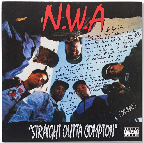 'Straight Outta Compton'' LP Record Album Signed by the Photographer of the Iconic Photo with Essay on That Shot -- ''The revolver...was real''