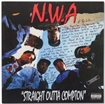 Straight Outta Compton LP Record Album Signed by the Photographer of the Iconic Photo with Essay on That Shot -- The revolver...was real